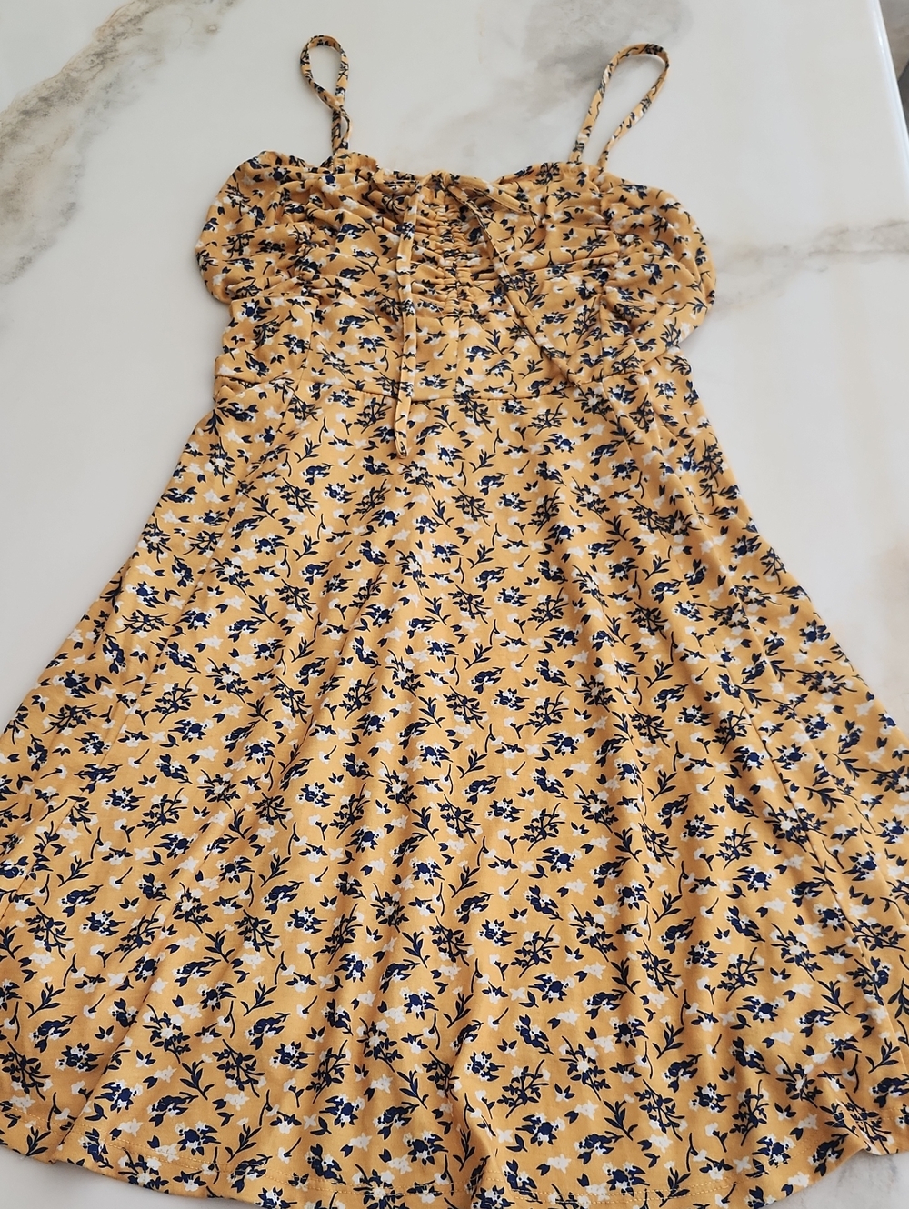 Yellow Floral Spaghetti-Strap Sundress